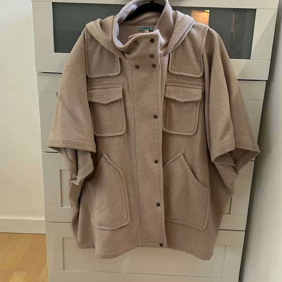 Anthro Dusty pink grey poncho with hood - Picture 2 of 7